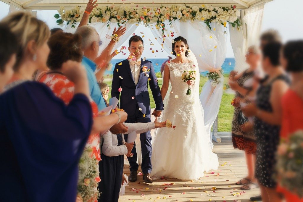 couple walking the aisle