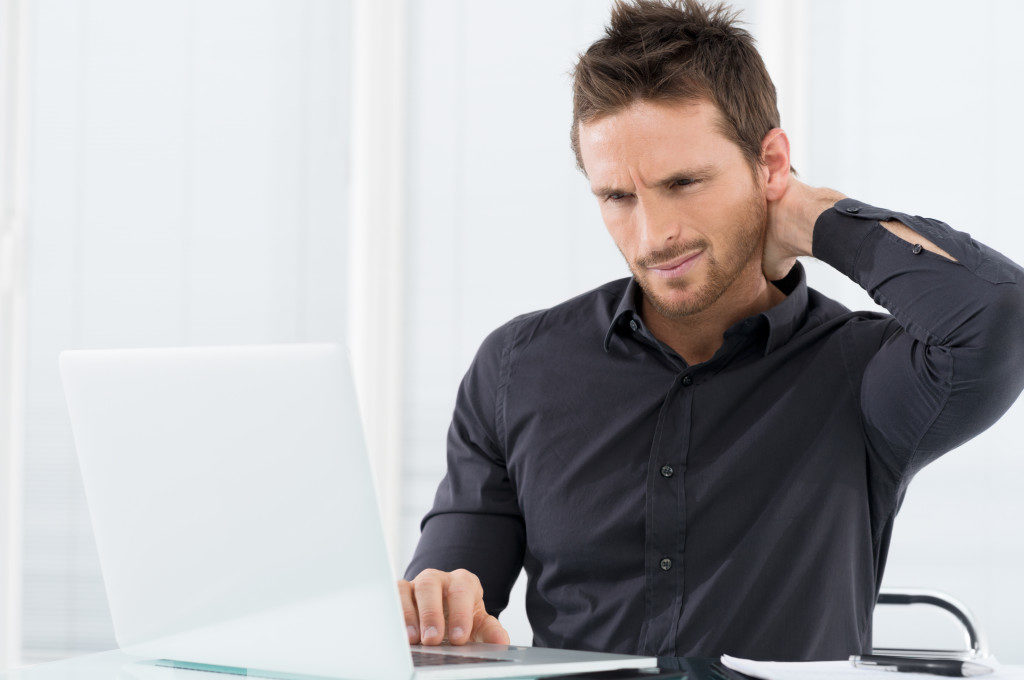 stressed person working remotely