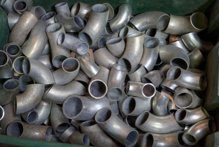 Stainless Steel Buttweld Pipe Fittings elbow in stockroom.